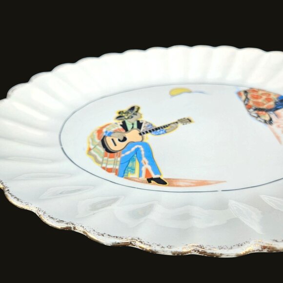 1930s Vernon Kilns Romeo & Juliet Oval Platter Mexican Serenade 11 x 9 In - Picture 3 of 11